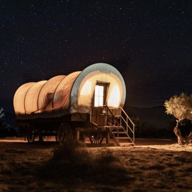 glamping covered wagon