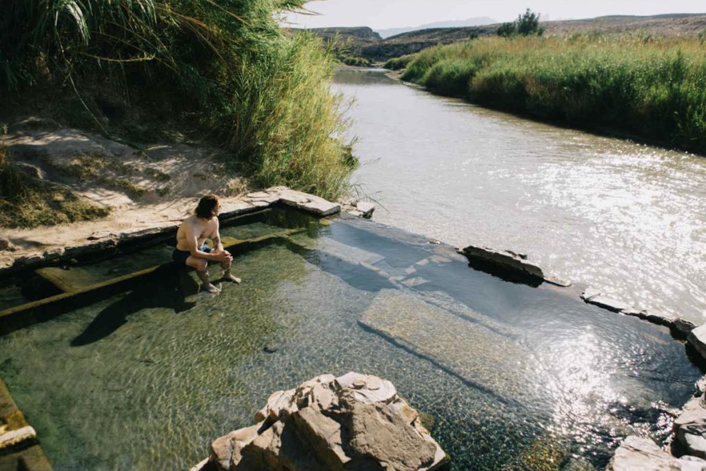 man sits in hot springs in North Carolina